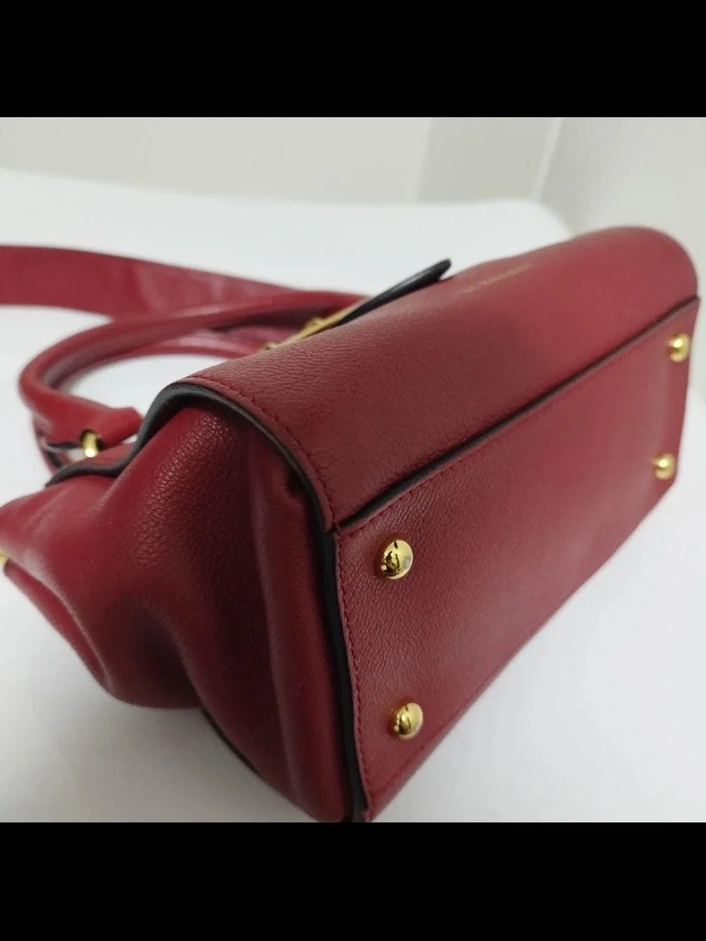 Burberry Burgundy Leather Satchel with Check Shoulder Strap